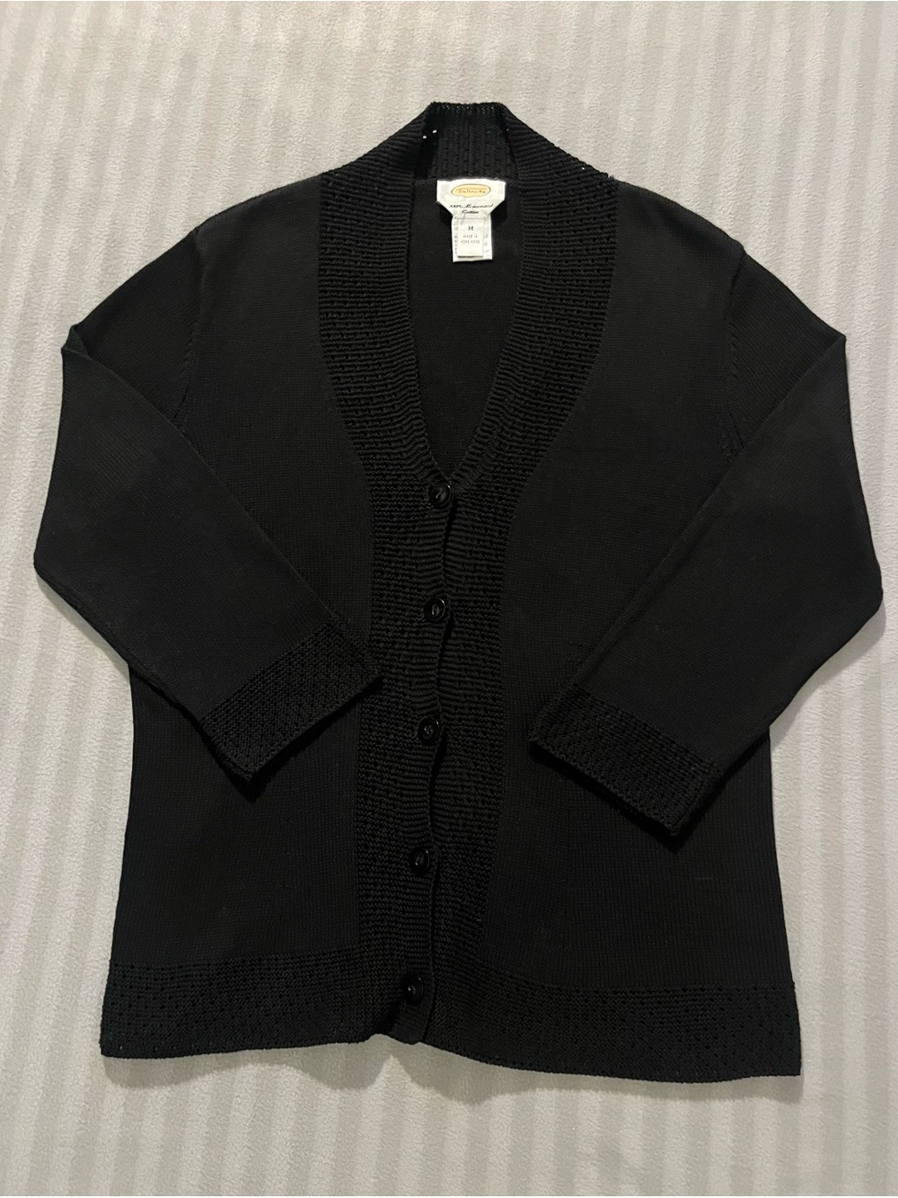 Talbots Black Button-Front Shawl Collar Cardigan